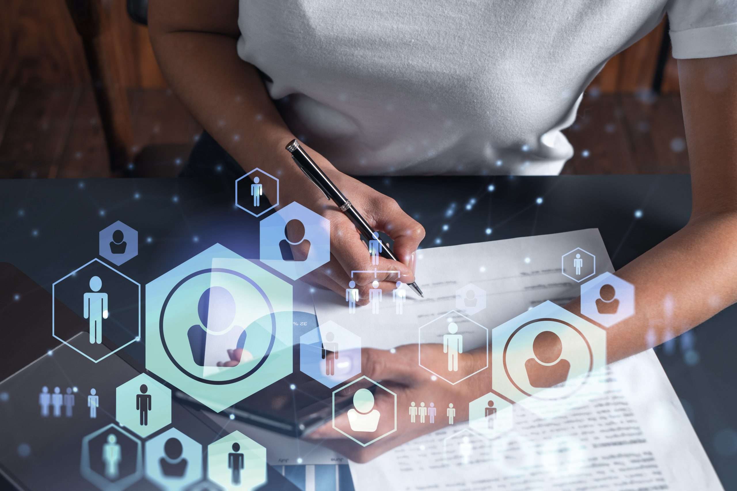 Employee signing the contract to boost her career and gain new opportunities in personal growth. Women in business concept. Checking the detail of the deal at smartphone.